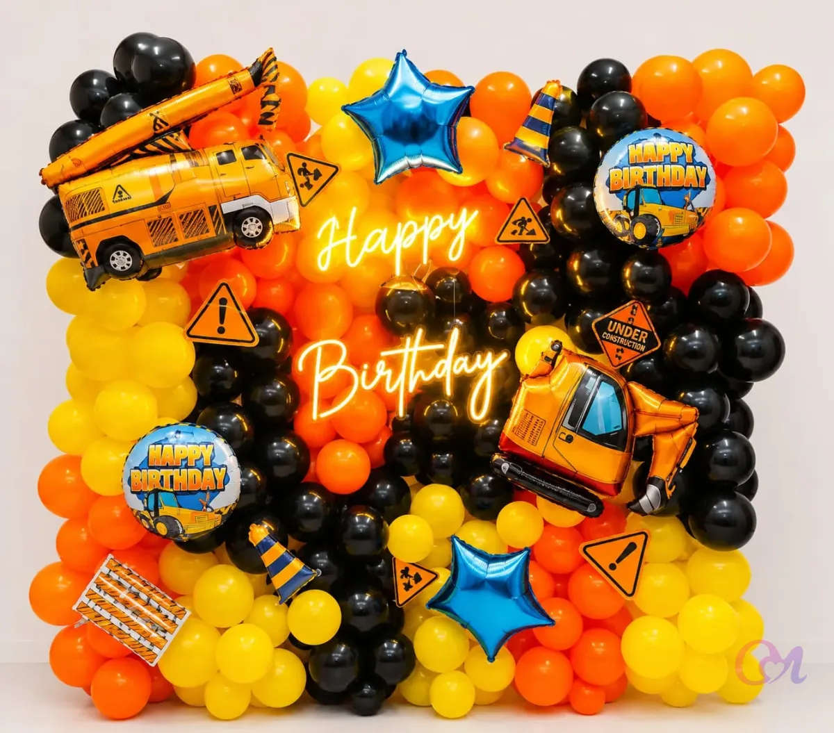 Neon Construction Theme Balloon Wall Decor