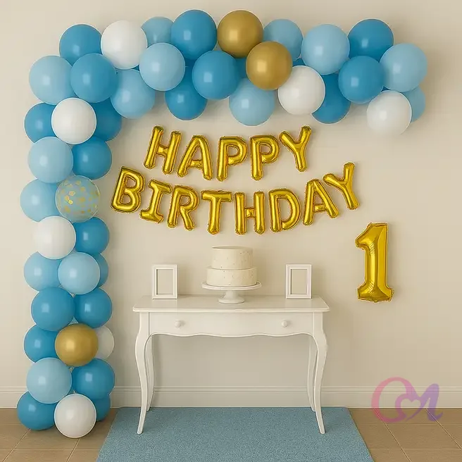 Blue N Gold Birthday Balloon Backdrop