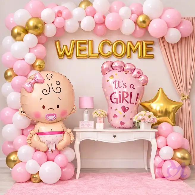 Welcome Baby Girl Balloon Decoration