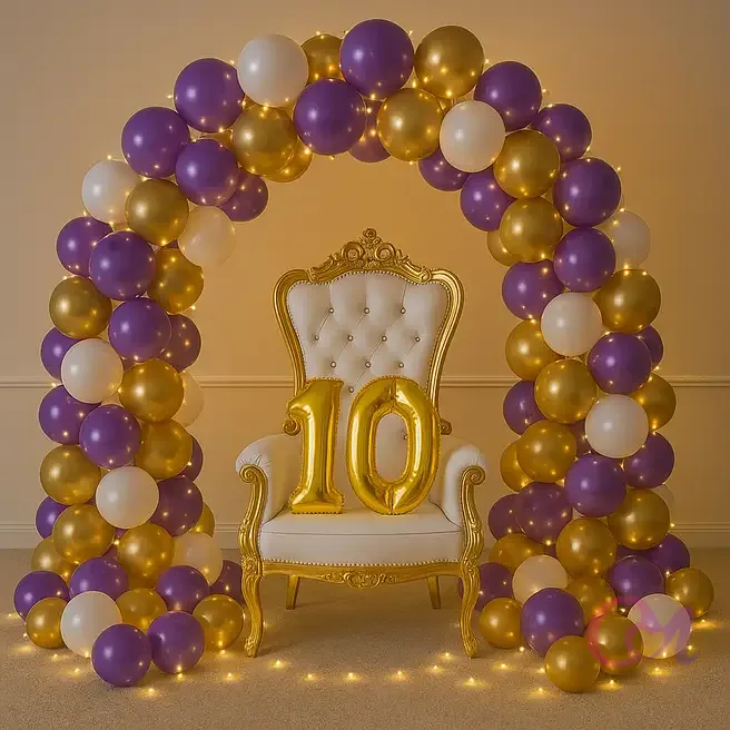 Purple Gold Birthday Balloon Backdrop