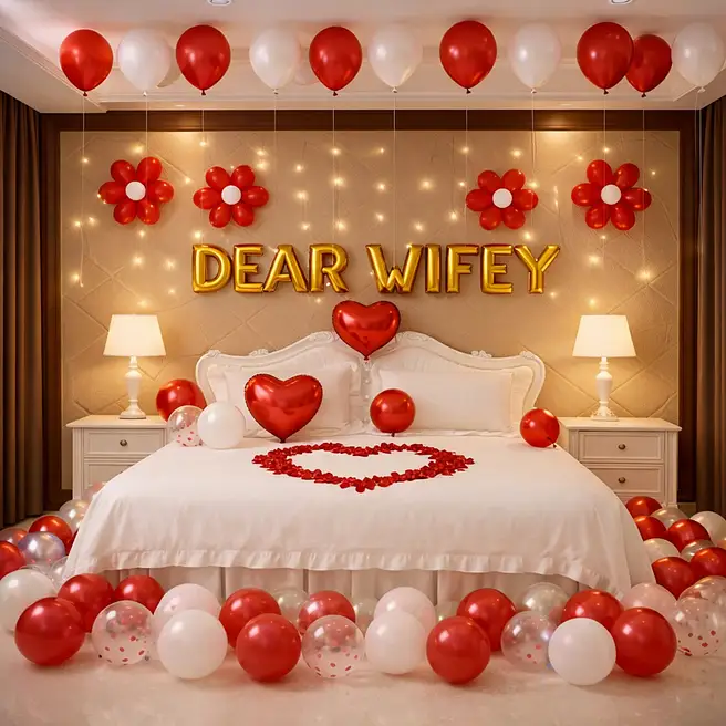 Red & White Romantic Balloon Setup image 3