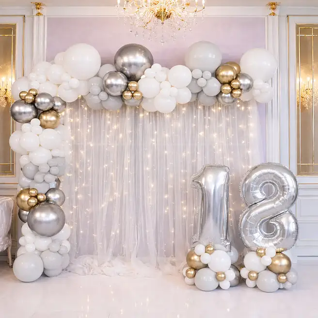 White Gold Silver Milestone Balloon Decor image 2