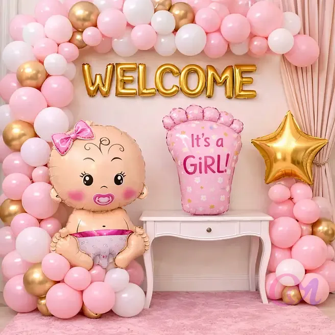 Welcome Baby Girl Balloon Decoration image 2