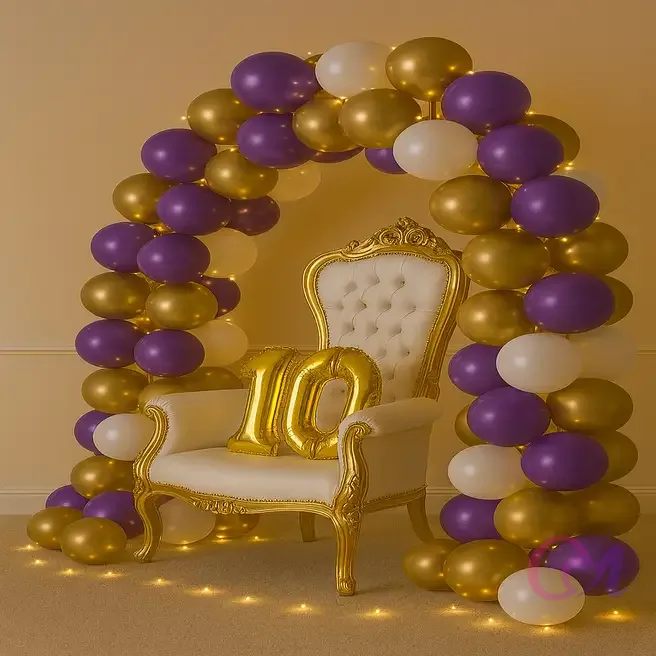 Purple Gold Birthday Balloon Backdrop image 2
