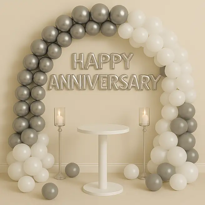 Silver N Grey Anniversary Balloon Decor