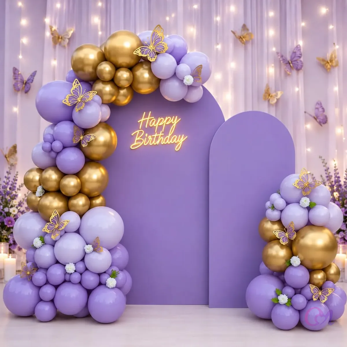 Butterfly Lavender & Gold Birthday Backdrop